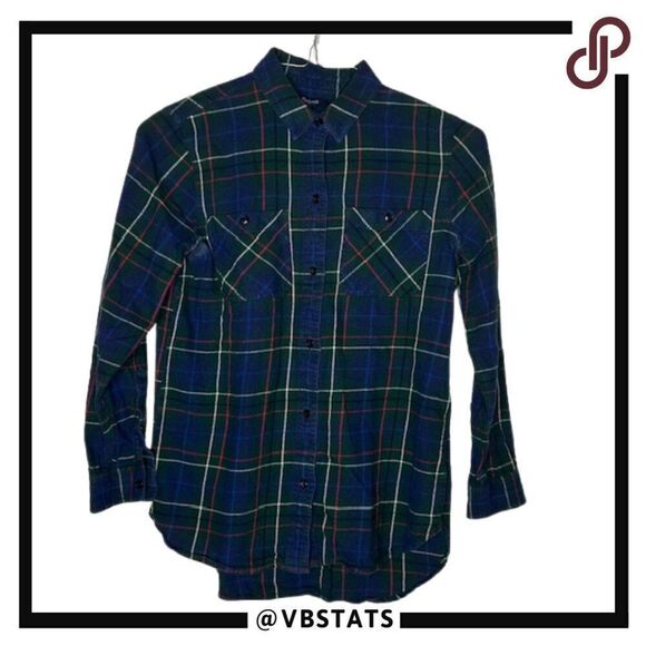 Madewell Women’s XS Blue/Green Plaid Long Sleeve Flannel - Picture 1 of 5